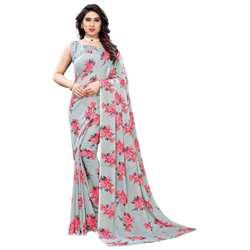 BELLA AND CO Floral Print Bollywood Chiffon Saree (Multicolor)